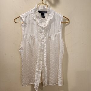Willi Smith White Sleeveless Ruffled Polka Dot  Blouse Size M
